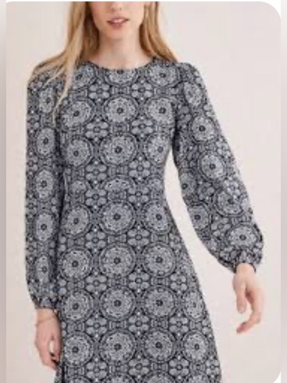 Boden Long-Sleeve Shift Mini Dress Geometric Mandala Medallion Print Sz 16